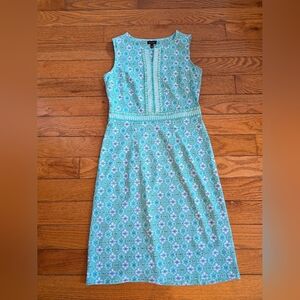 Talbots Aqua and White Sleeveless Midi Dress